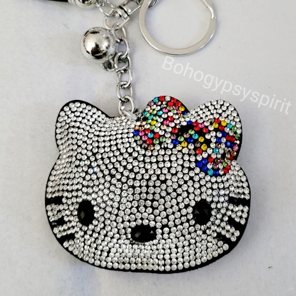 Hello Kitty Crystal Rhinestone Keychain Bag Charm with Tassel - Picture 3 of 9